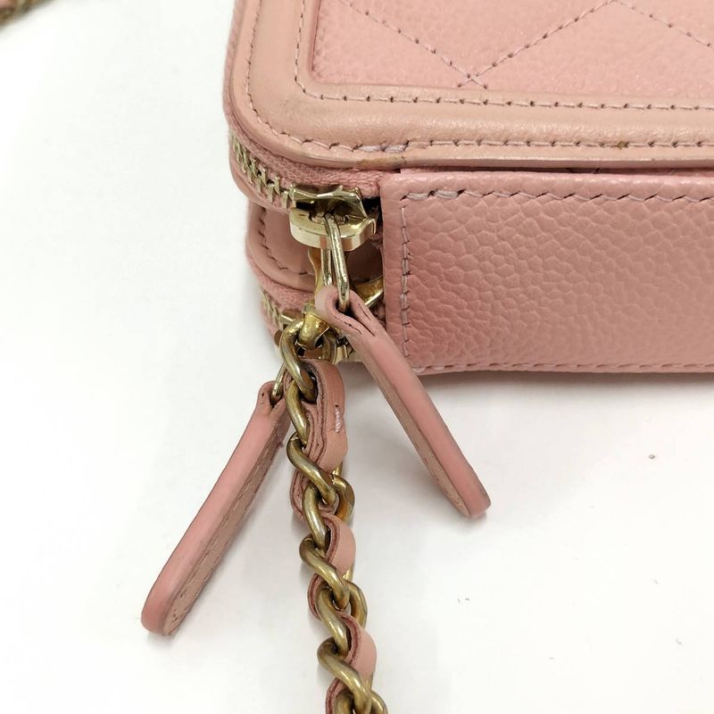 Chanel Chain Wallet Coco Mark Leather Pink A84450