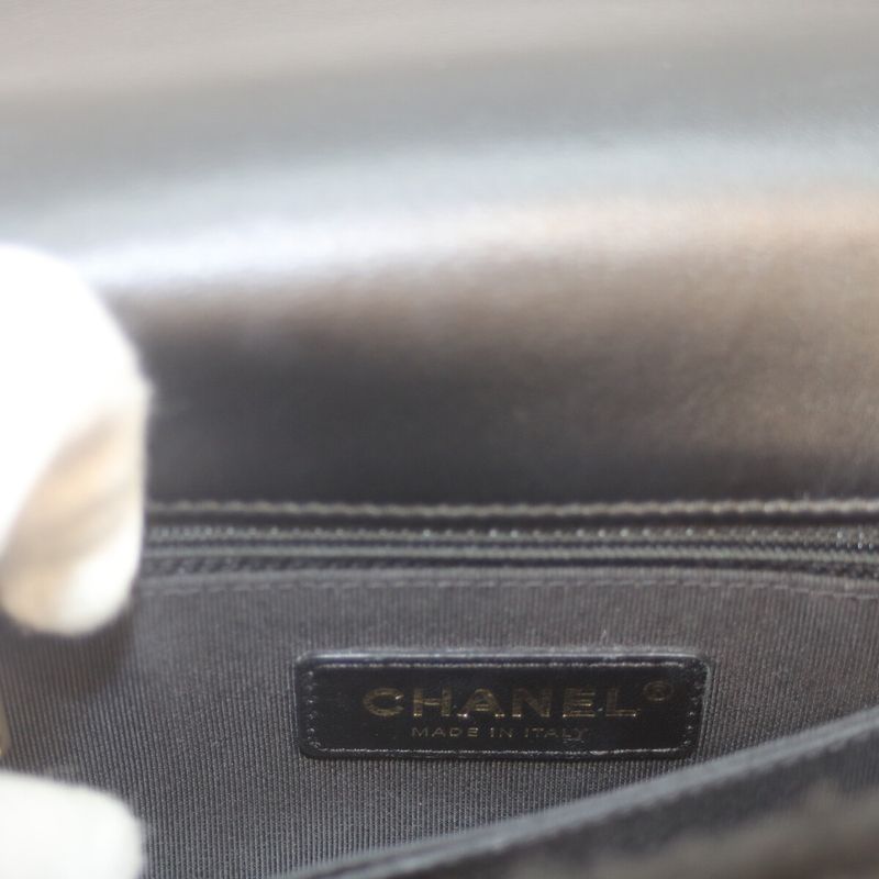 Chanel A92990 No 23 Black Coco Handle XS 24 Mouton Shearling Fur Chain Bag
