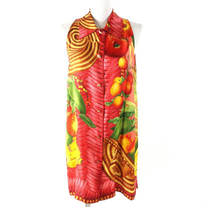 Gucci Vintage 1994 100% Silk Tom Ford Period Logo Fruit Print Gold Button