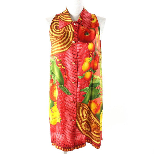 Gucci Vintage 1994 100% Silk Tom Ford Period Logo Fruit Print Gold Button