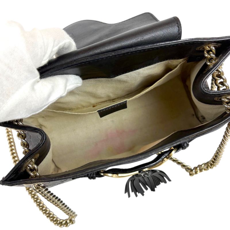 Gucci Chain Mini Shoulder Bag Sima Leather Black 2WAY Tassel Horsebit