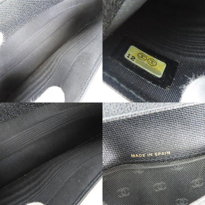 Chanel Long Wallet Coco Button Leather Black Fold Double Hook Coco Mark Ladies