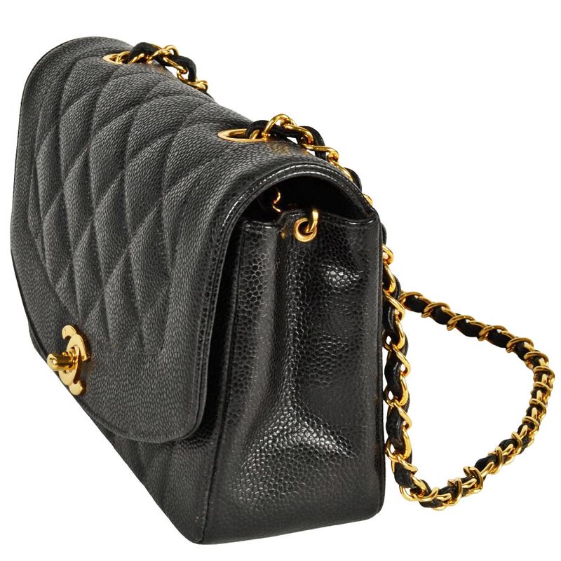 Chanel Diana 22 Single Flap Chain Shoulder Bag Caviar Skin A01164 Black Gold
