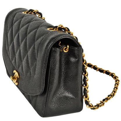 Chanel Diana 22 Single Flap Chain Shoulder Bag Caviar Skin A01164 Black Gold