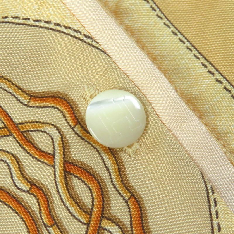 Hermes Vintage 100% Silk Cashmere Blend Twill Raine H Logo Button Short Sleeve
