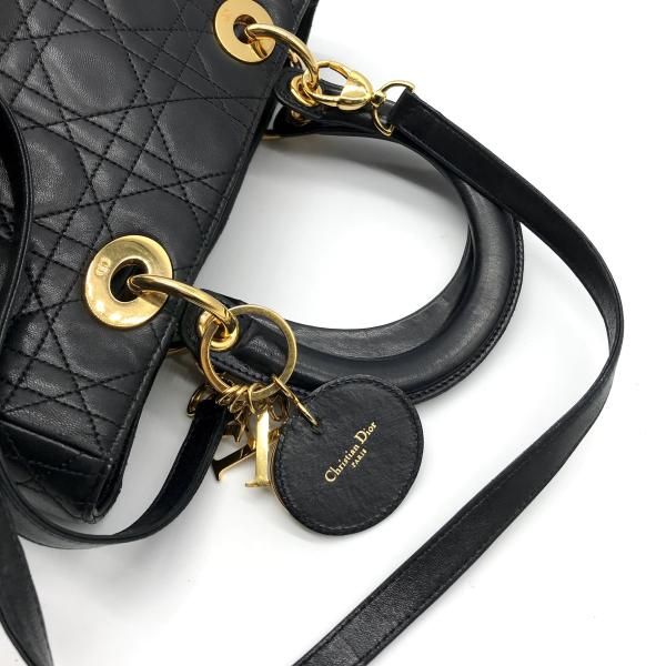 Dior Lady 2-Way Cannage Hand Bag Black