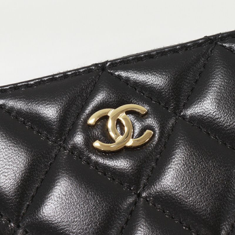 Chanel Coin Case Matelasse Classic Zip Coin Purse Lambskin Black Gold Hardware