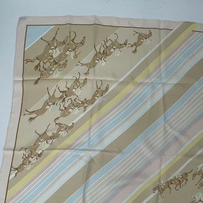Hermes Carre 90 LEA Courses Horse Racing Silk Scarf Beige