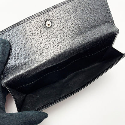 Gucci Bifold Long Wallet 035 1408 2097 Black Pigskin Leather Ladies Silver