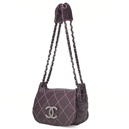 Chanel Shoulder Bag Matelasse Wild Stitch Decacoco Lambskin Purple Silver