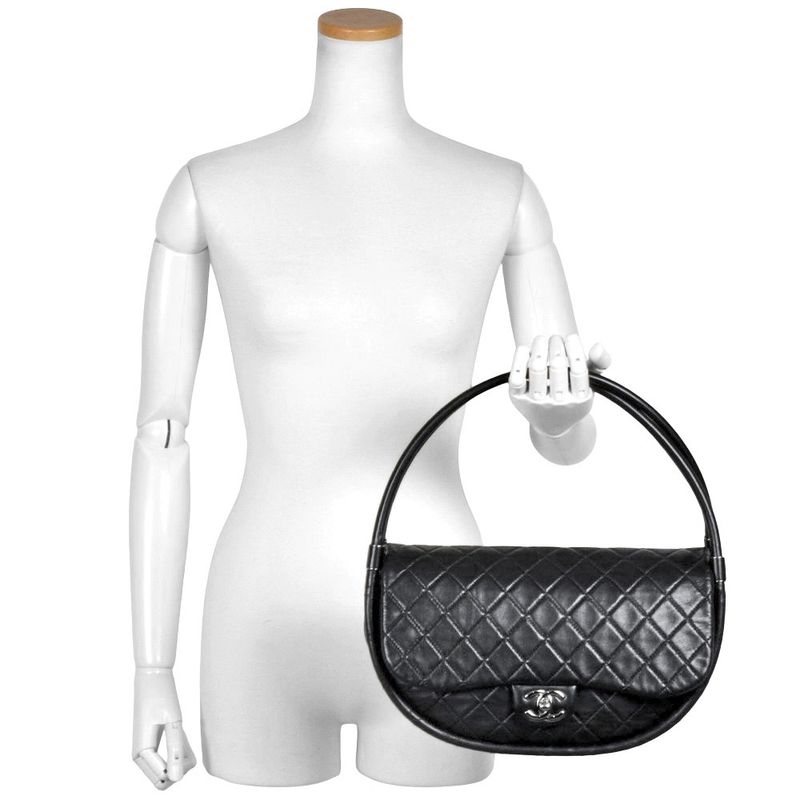 Chanel Hula Hoops Handbag Lamb Skin Black Silver Hardware Coco Mark Matelasse