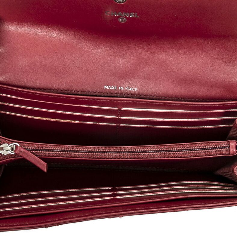 Chanel Hamptons L Flap Wallet Red Double Stitch Lambskin Leather A