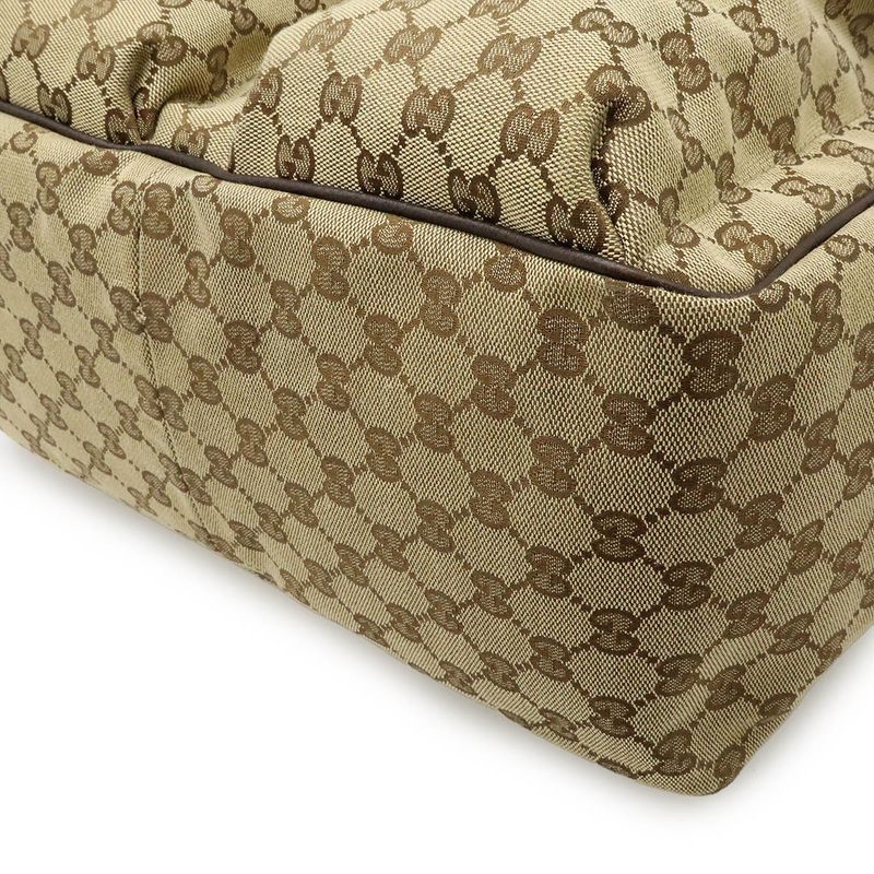 Gucci GG Canvas Sherry Line Tote Bag Large Tote Shoulder Bag Leather Khaki