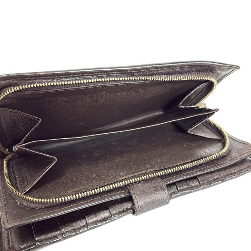 Bottega Veneta Bifold Wallet Intrecciato 114074 Dark Brown Round Zipper Leather