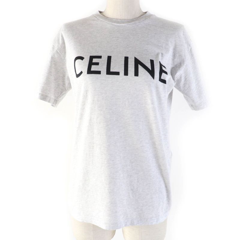Celine 2x764501f 100% Cotton Logo Print Loose Fit Short Sleeve T-shirt Grey XS