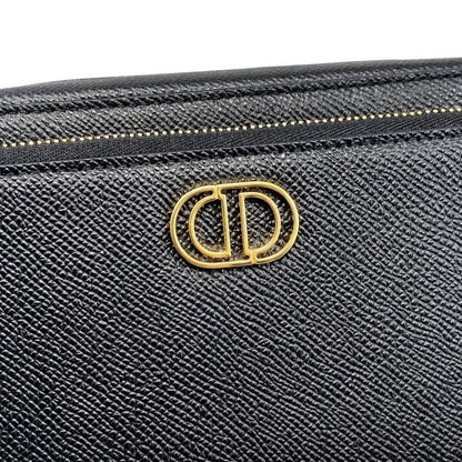 Christian Dior Shoulder Bag Caro Double Pouch S7431ubae Leather Logo Black Gold