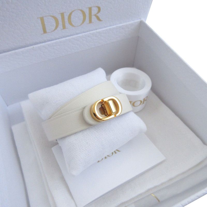Christian Dior 30 Montaigne B1760 M Size Leather Ivory White Double Bracelet