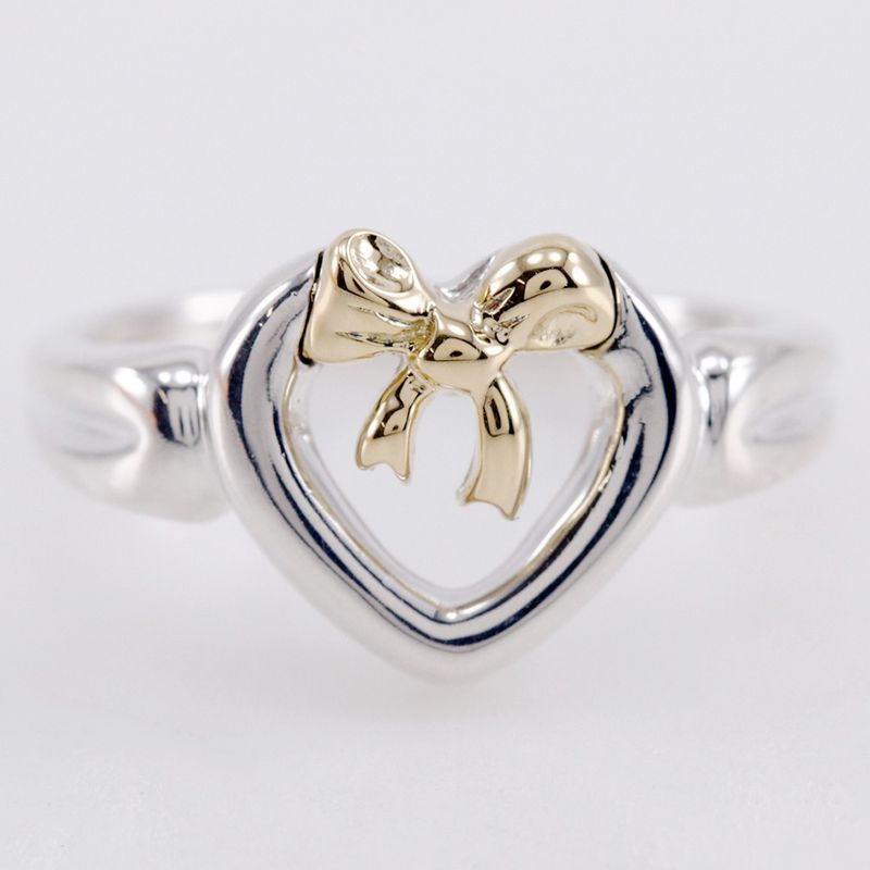 Tiffany & Co Heart Ribbon Silver 925 X 18K Yellow Gold #7.5 Ladies 2.9g Ring