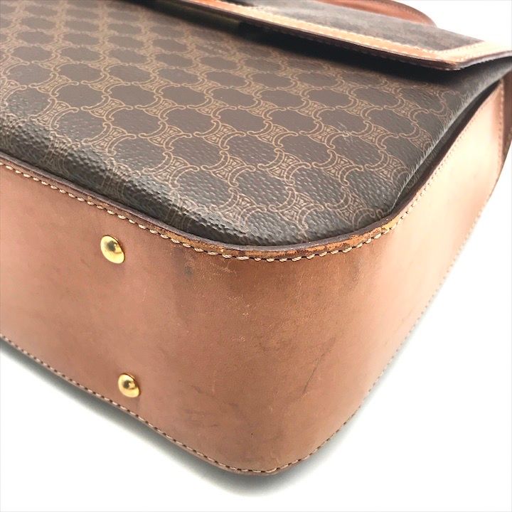 Celine Macadam Turnlock Charm Leather Hand Bag Brown Vintage