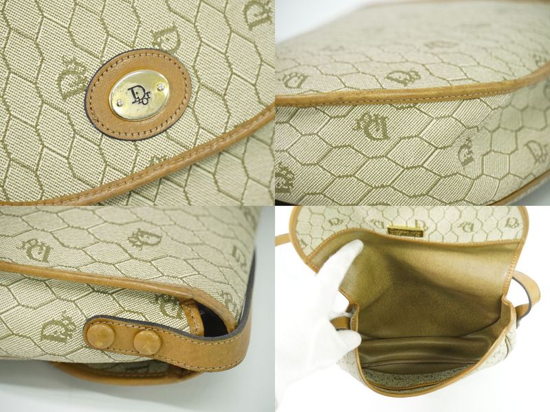 Authentic Christian DIOR Honeycomb Pattern Shoulder Bag Pochette PVC Beige Bag