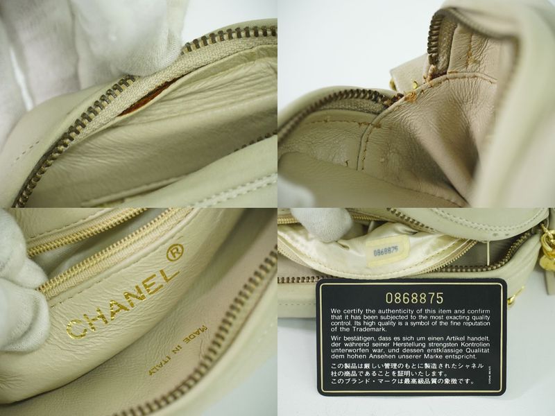 Authentic Chanel Deca Coco Mark Tassel Shoulder Bag Pochette Lambskin Leather