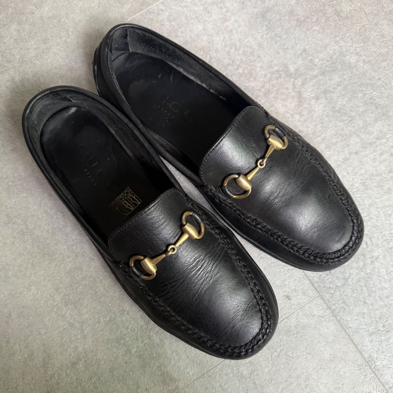Gucci Horsebit Loafer Driving Shoes Black Gold 41 1 2 M Leather Men's Shoes