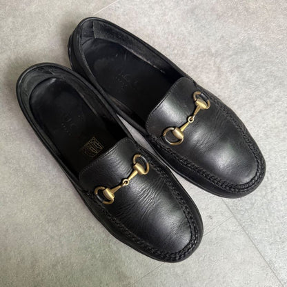 Gucci Horsebit Loafer Driving Shoes Black Gold 41 1 2 M Leather Men's Shoes