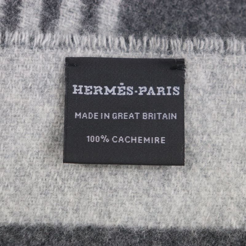  Hermes Sangre À Bucle 100% Cashmere Anthogracito Gris Cles Fringed Scarf With