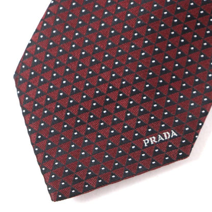 Prada 2020 Ucr77 100% Silk Tie With All Over Pattern Logo Bordeaux Black With