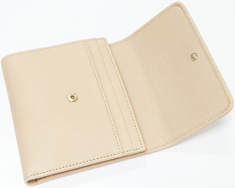 Bulgari Bifold Wallet With Coin Purse Trifold Wallet Monete Calf Beige 35225