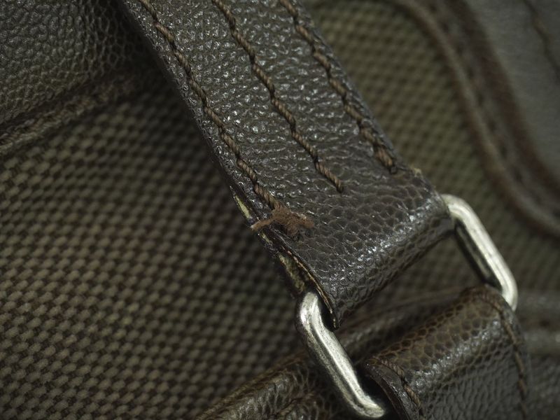 Authentic Chanel Caviar Skin Leather Canvas Shoulder Bag Tote Bag Brown Bag