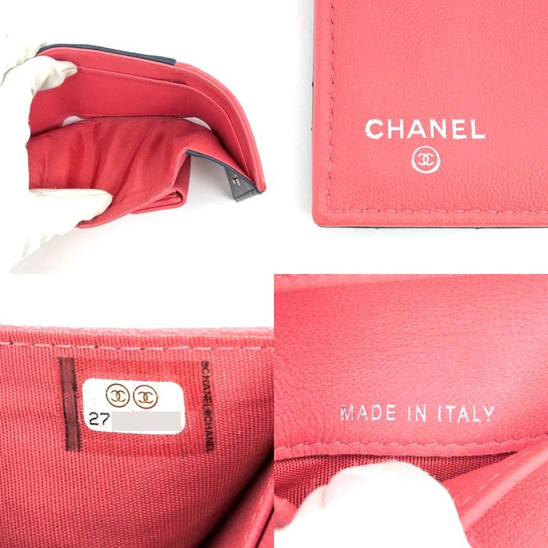 Chanel Trifold Wallet Matelasse Bicolor - Navy - Pink Lambskin Wallet
