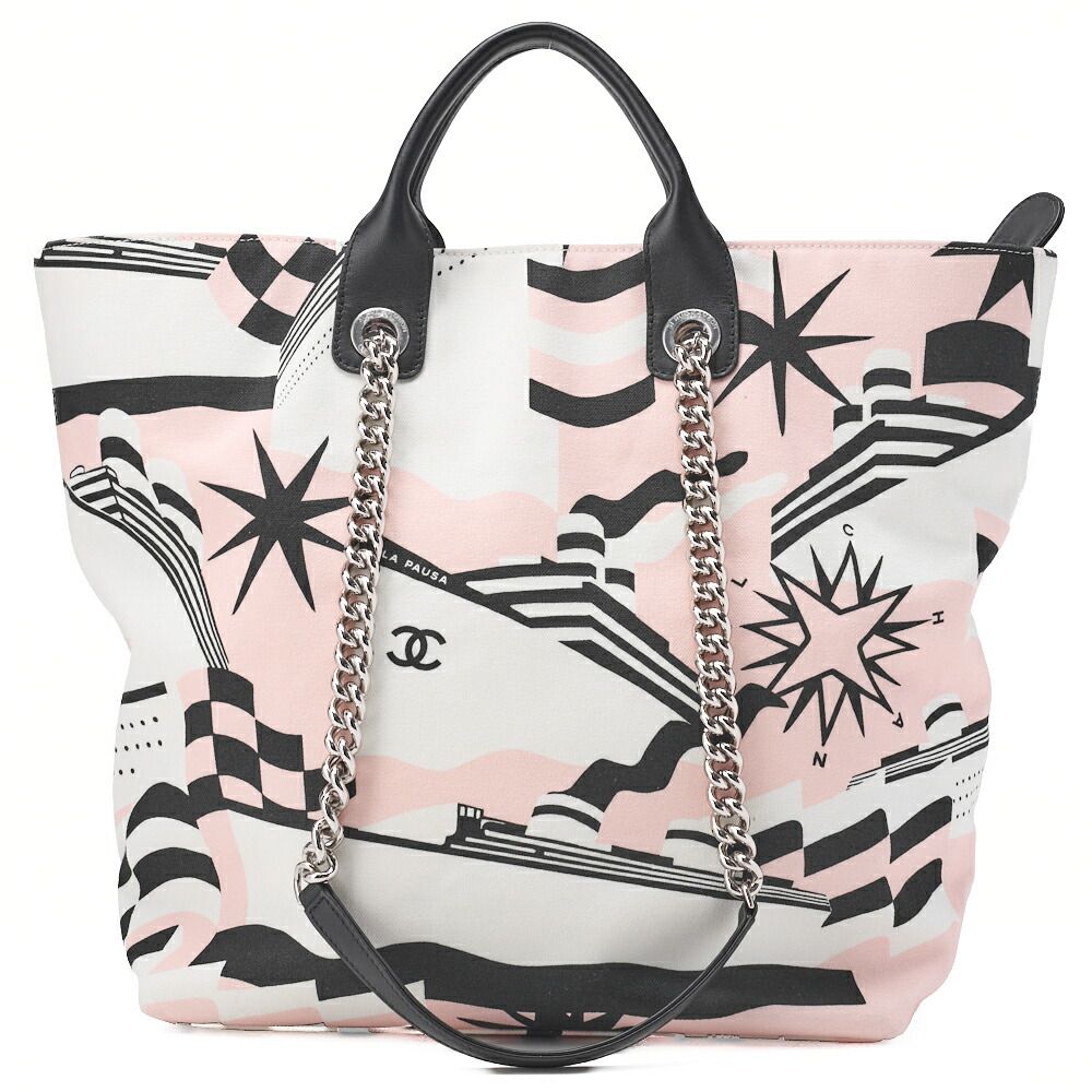 Chanel Shoulder Bag Tote Bag Cruise Line Chain Shoulder Canvas With Coco Charm