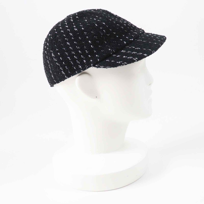 CHANEL 2023 23P Tweed Casket With Coco Mark Hat Black Silver M Made In Italy