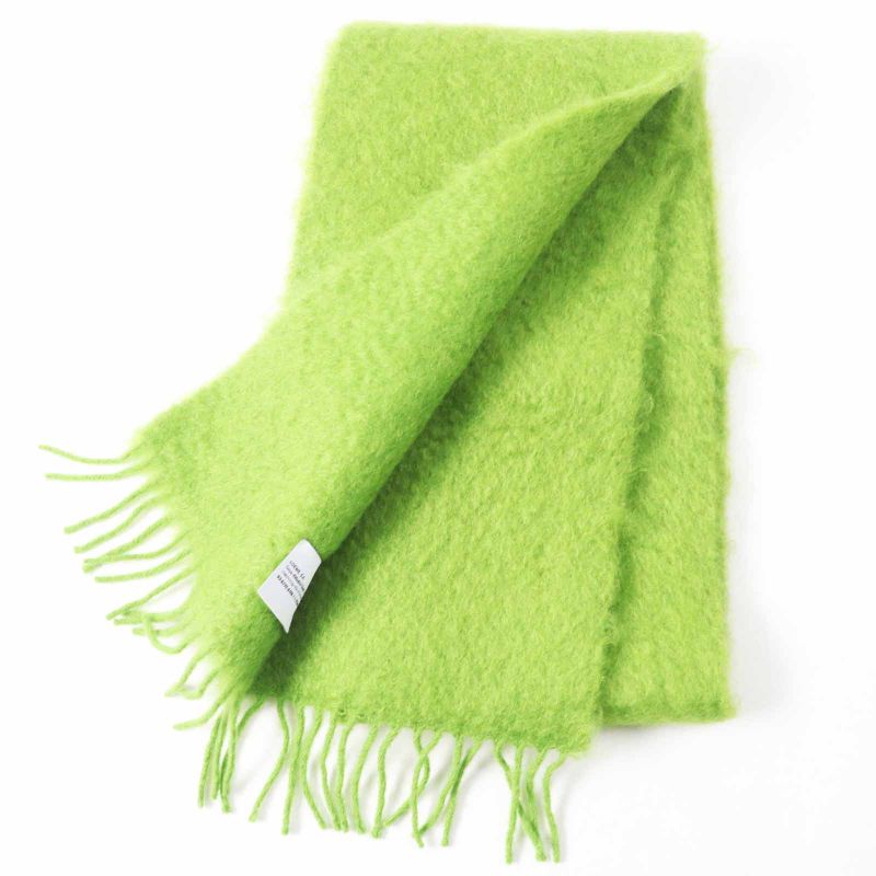 LOEWE Mohair Wool Anagram Leather Patch Fringed Scarf Green Made In Spain