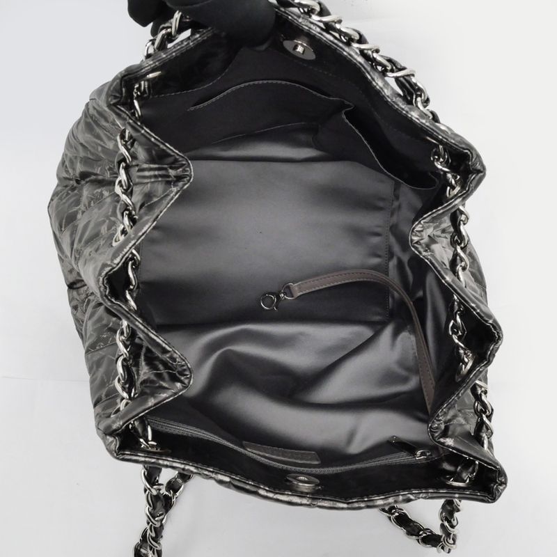 Chanel Nylon Chain Tote Bag Silver Hardware Quilted Women's