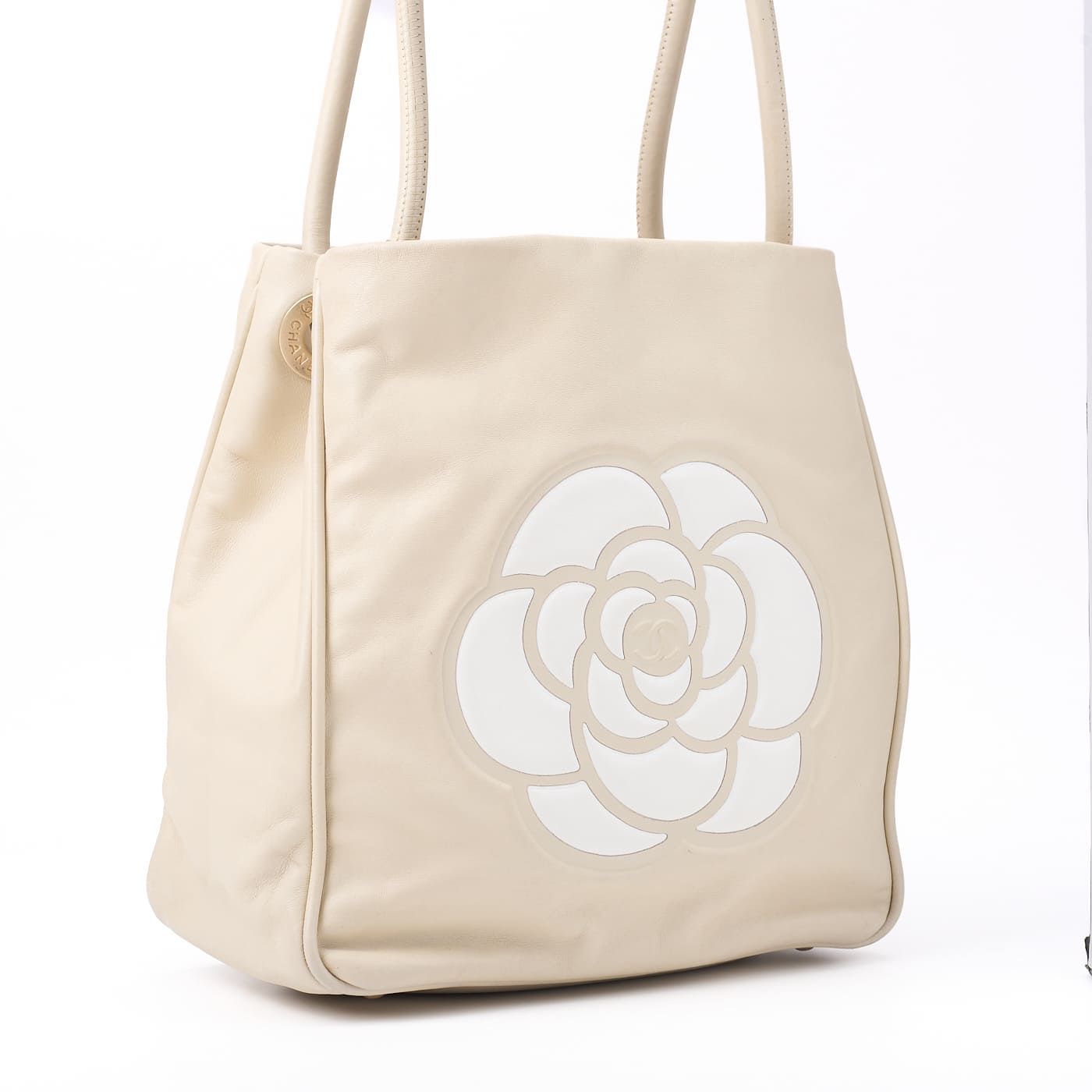 Chanel Camellia Line Tote Bag Lambskin Ivory With Gold Hardware Ladies Bag