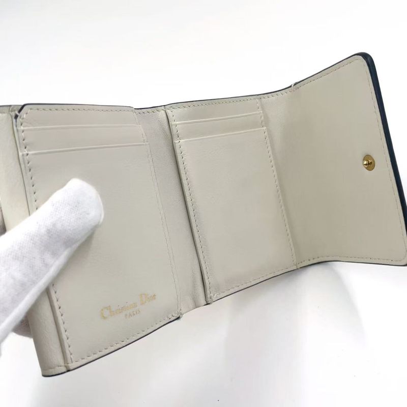 Christian Dior Star Pattern Trifold Leather White Wallet Gold