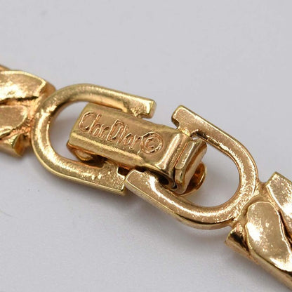 Christian DIOR Necklace Onyx Rhinestone Approx 61g Gold Color Accessories With