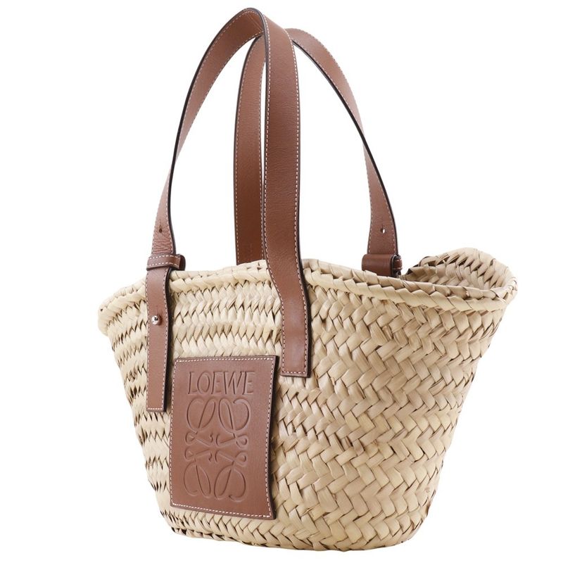 Loewe Basket Bag Small Basket Bag Raffia And Leather Brown Women Tote Bag