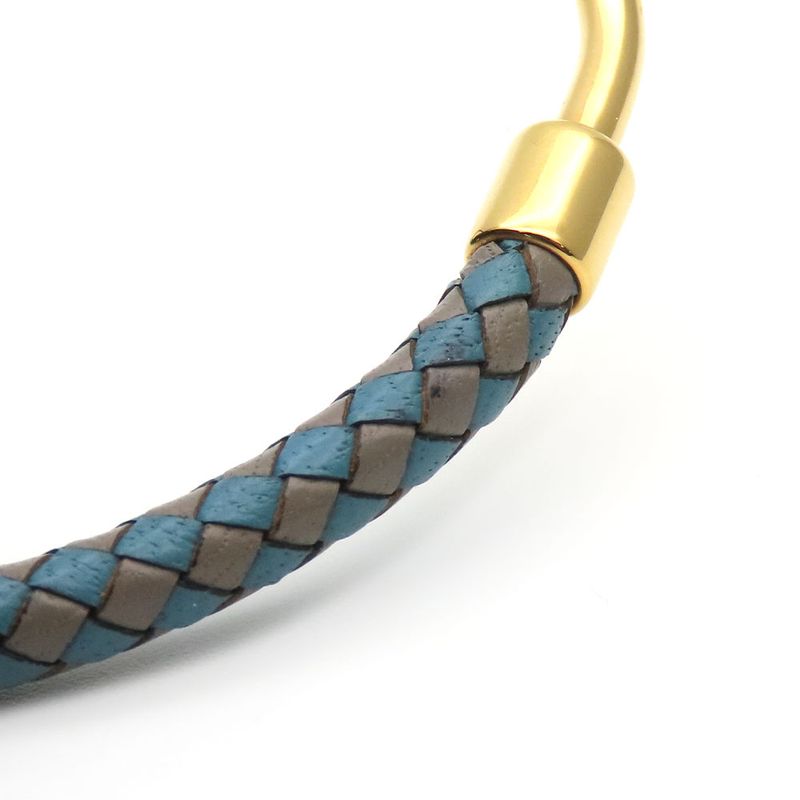 Hermes Bracelet Jumbo Breath Metal Leather Blue Gray Gold Hardware 2 Strands