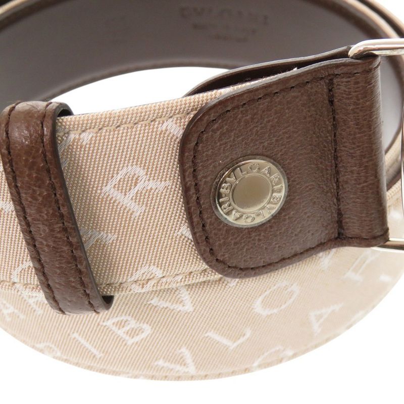 Bulgari Logomania Bulgari Canvas Leather Beige Brown Belt 0469 Bvlgari