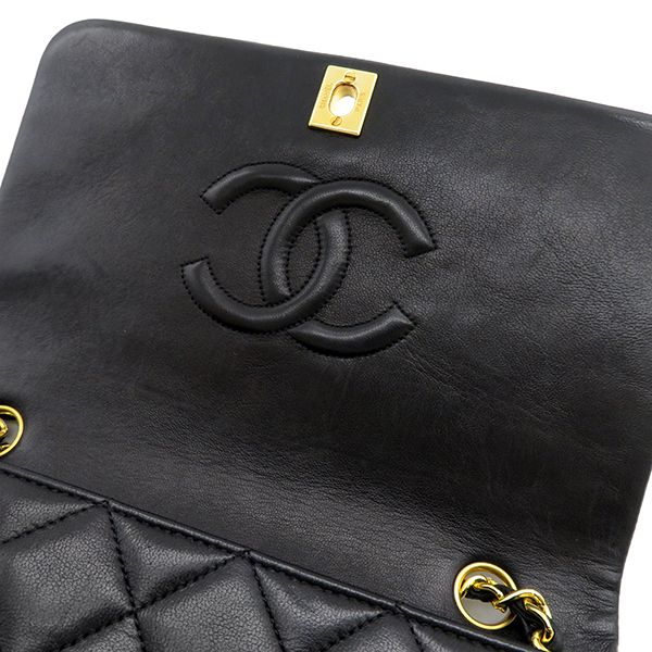 Chanel Shoulder Bag Full Flap Bag Lambskin Black Gold Hardware Black Chain
