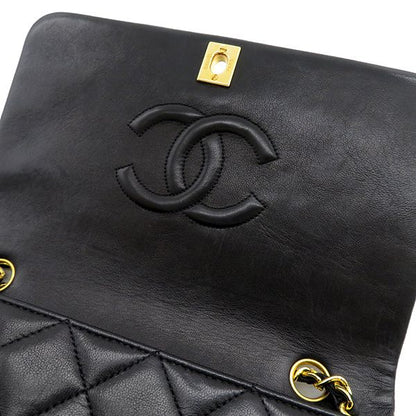 Chanel Shoulder Bag Full Flap Bag Lambskin Black Gold Hardware Black Chain