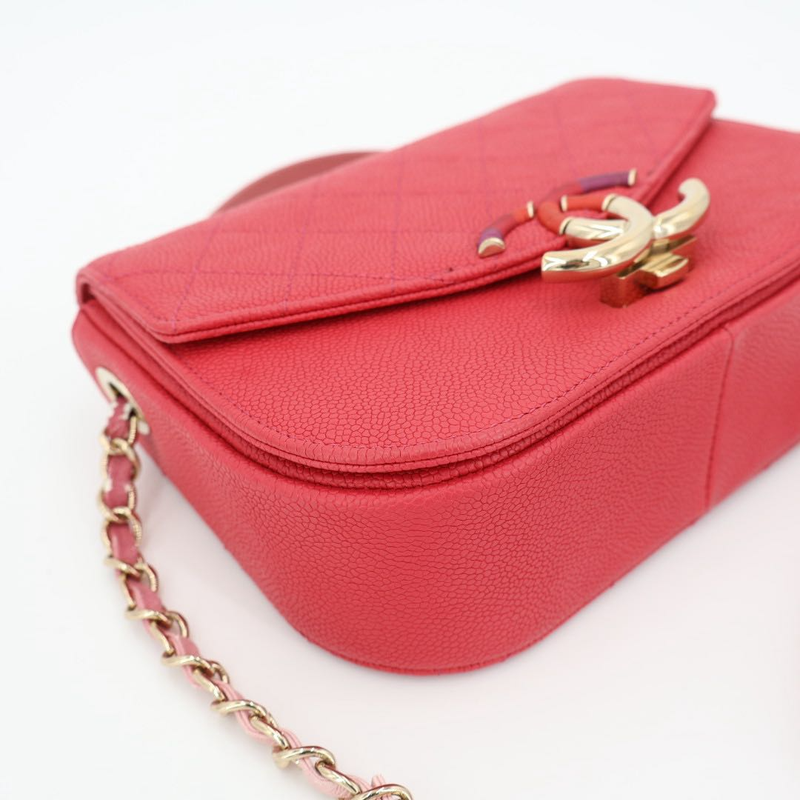 Chanel Matelasse Coco Mark Chain Shoulder Bag Caviar Skin Pink Gold Hardware