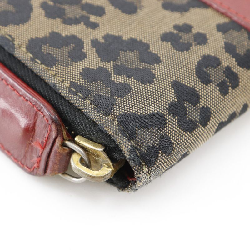 Fendi Wallet Bag Leopard Pattern Nylon Canvas Brown/red Ladies Handbag