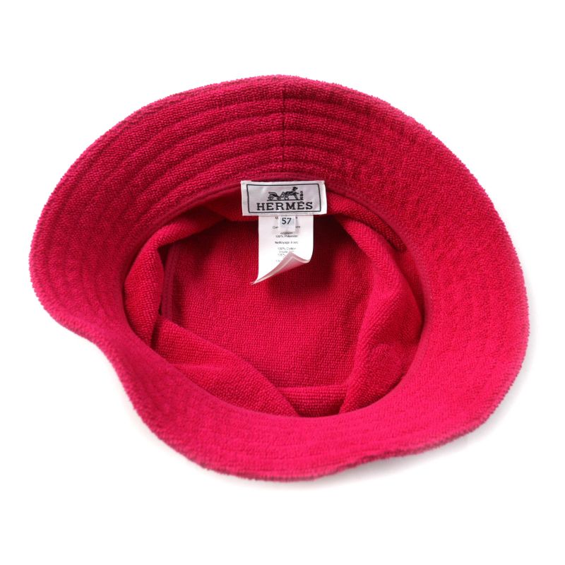 Hermes Davis Hat 100% Cotton Pile Bucket Hat With Logo Patch Shocking Pink 57