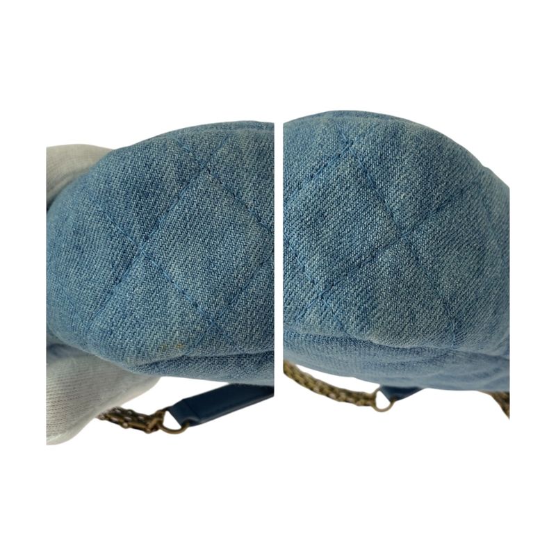 Chanel 255 Quilted Blue Gold Hardware Denim Shoulder Bag Pochette Women 505317