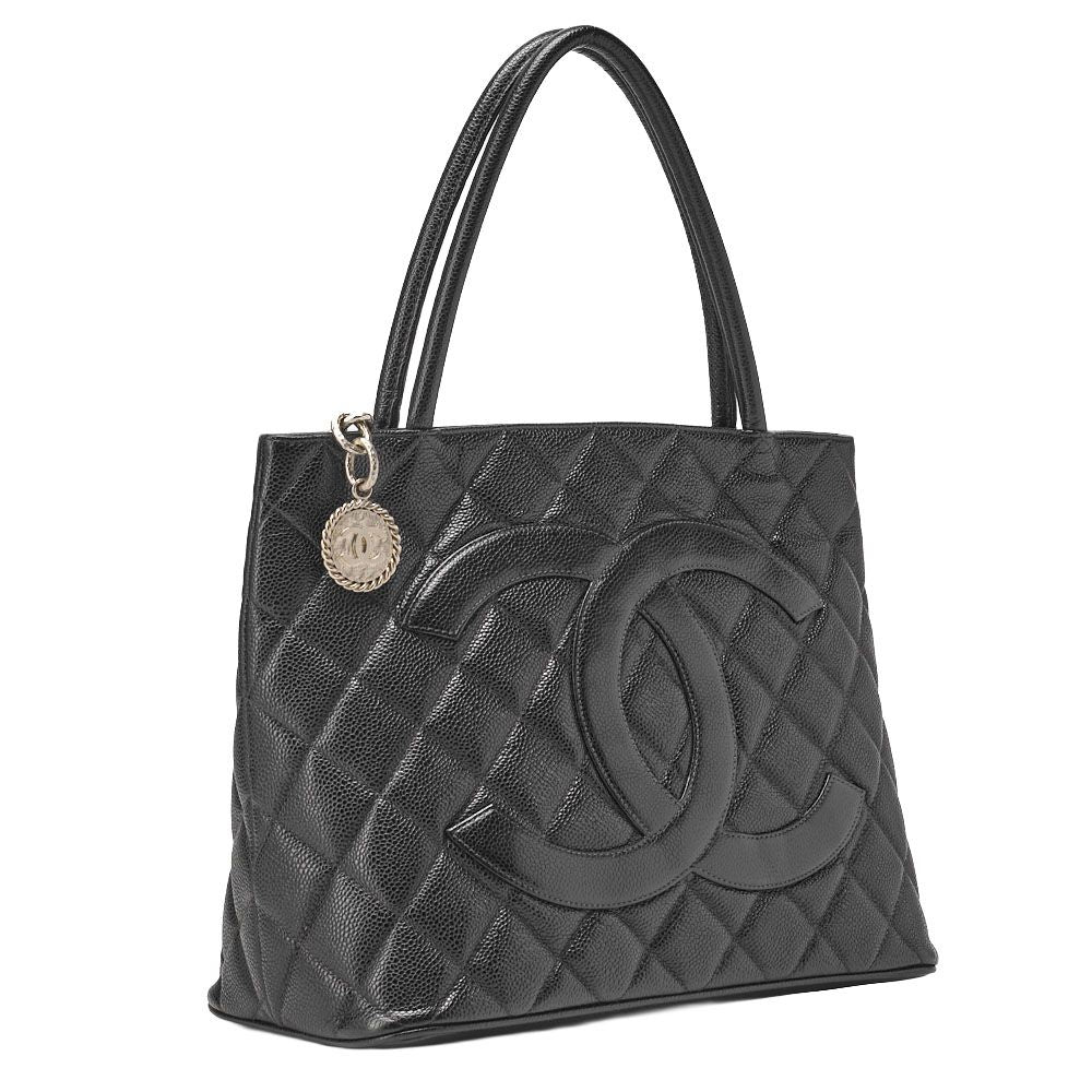 Chanel Matelasse Reprint Tote Caviar Skin Black With Silver Hardware Women's
