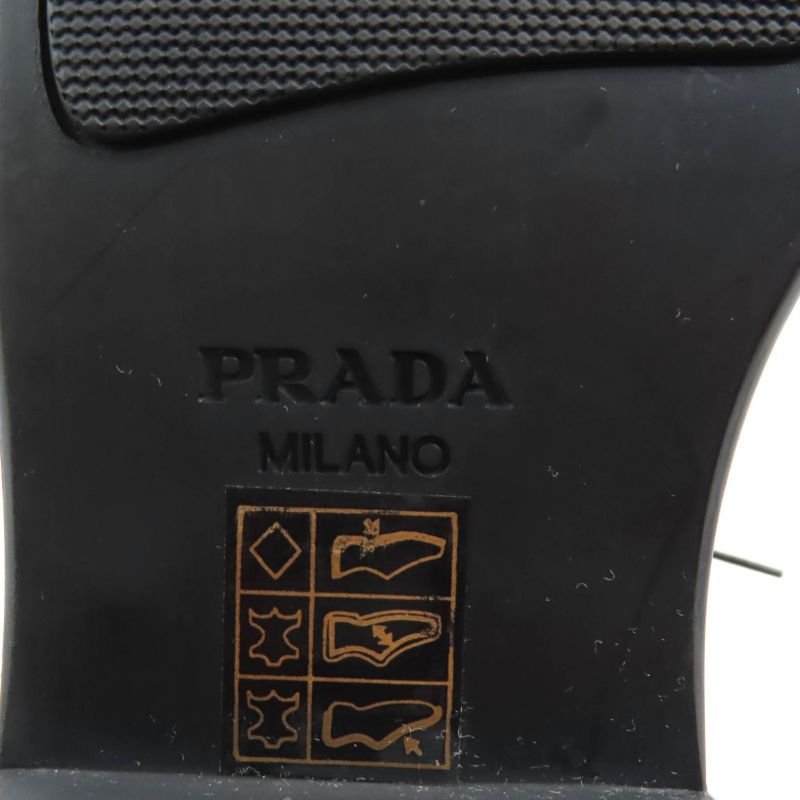 Prada Back Logo Platform Lace Up Leather Shoes Black 35.5 With Box And Storage